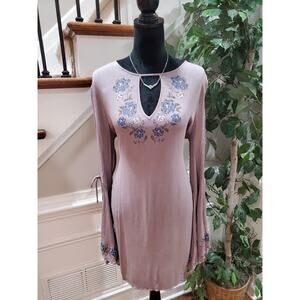 Bongo Women's Purple 100% Rayon Round Neck Long Sleeve Knee Length Dress Size XL